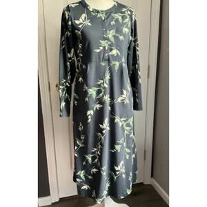 Pure Jill J.Jill Botanical Print A-Line Midi Dress Long Sleeve Pockets ‎ XS